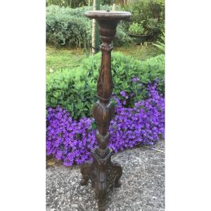 Candlestick In Carved Wood (80 Cm), Late Seventeenth