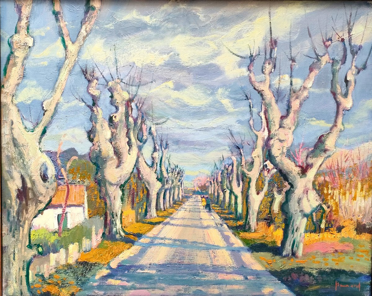 Guy Benard (1928), The Road To Arles, Oil On Canvas, Signed Left