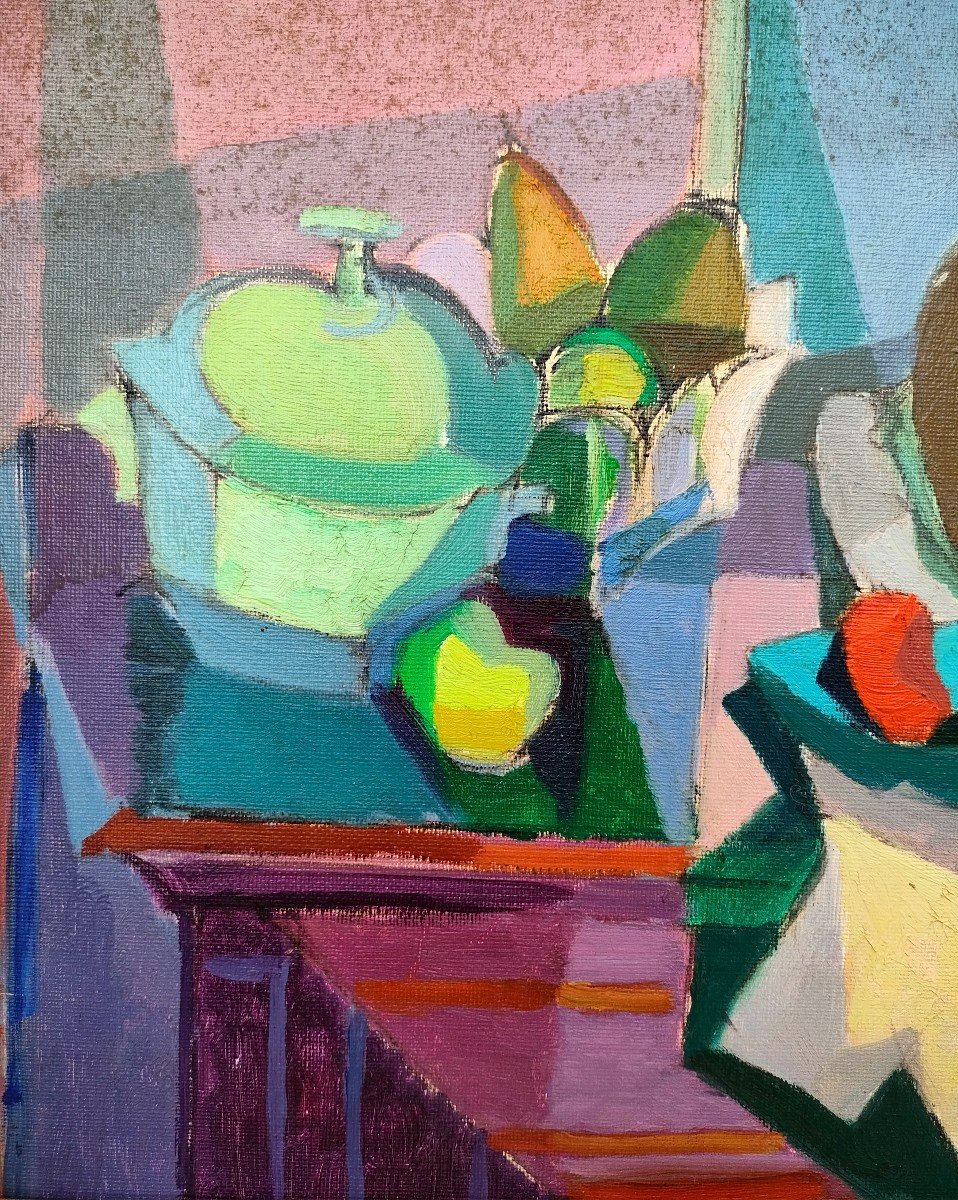 Paul Rigoulet (1924-2019), Nature Morte Cubiste, Huile Sur Toile Non Signée, Encadrée-photo-3