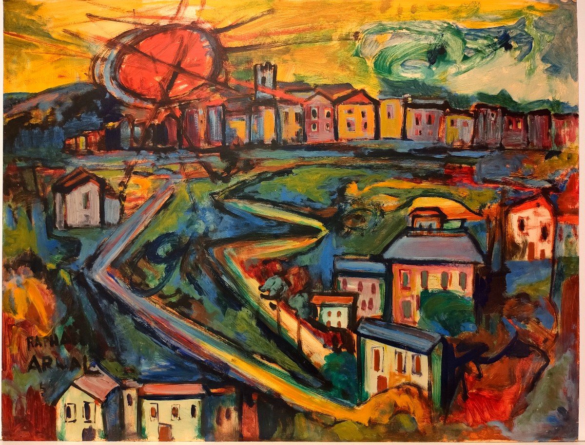 Raphael Arnal (1906-1963), Chemin Des Anciens moulins, Vence 53, Gouache Signée, Datée, Encadrée-photo-3