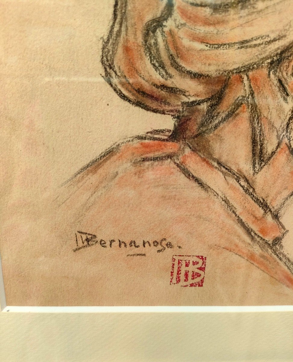 Marcel Bernanose (1884-1952), Portrait De Vietnamienne Dessin Mine De Plomb Et Sanguine, Signé -photo-2