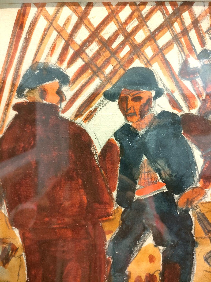 A. Chabaud (1882-1955), Les Paysans Devant Les Muriers, Aquarelle Gouachée, Signée, Encadrée-photo-4