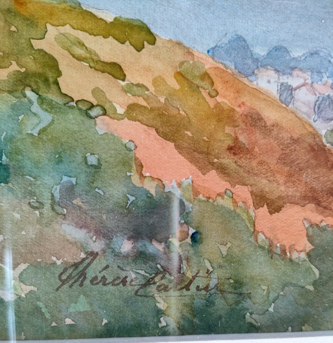 Therese Lartin? (xxth), View Of The Blue Coast, Watercolor On Paper, Signed, Framed-photo-3