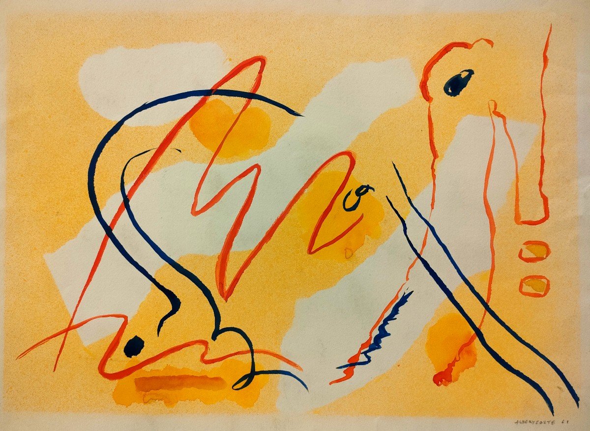 Albert Coste (1895-1985), Abstract Composition, Gouache On Paper, Signed, Dated, 61