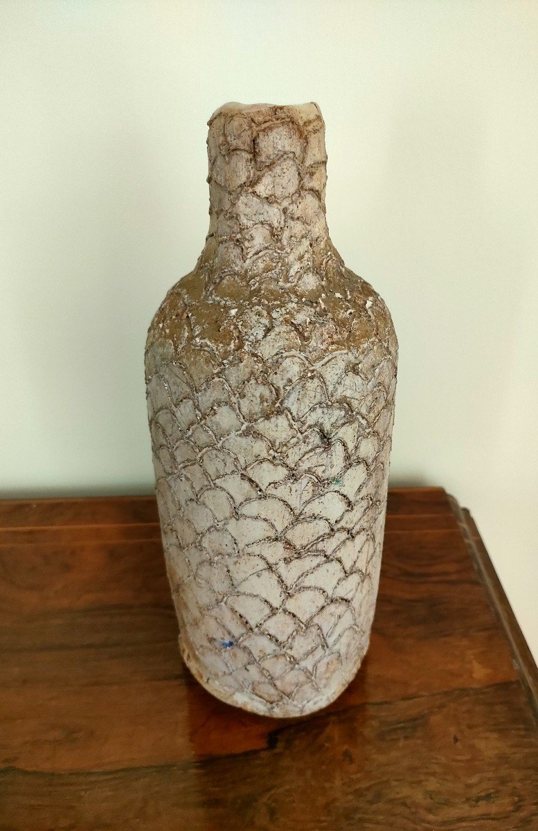 20th Century School, Bottle Vase With Scale Decor In Sandstone? Figure Below