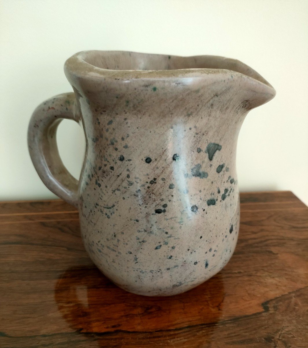 Pitcher And Pair Of Candlesticks In Glazed Ceramic, 1970s, Signed Th Under The Base-photo-2