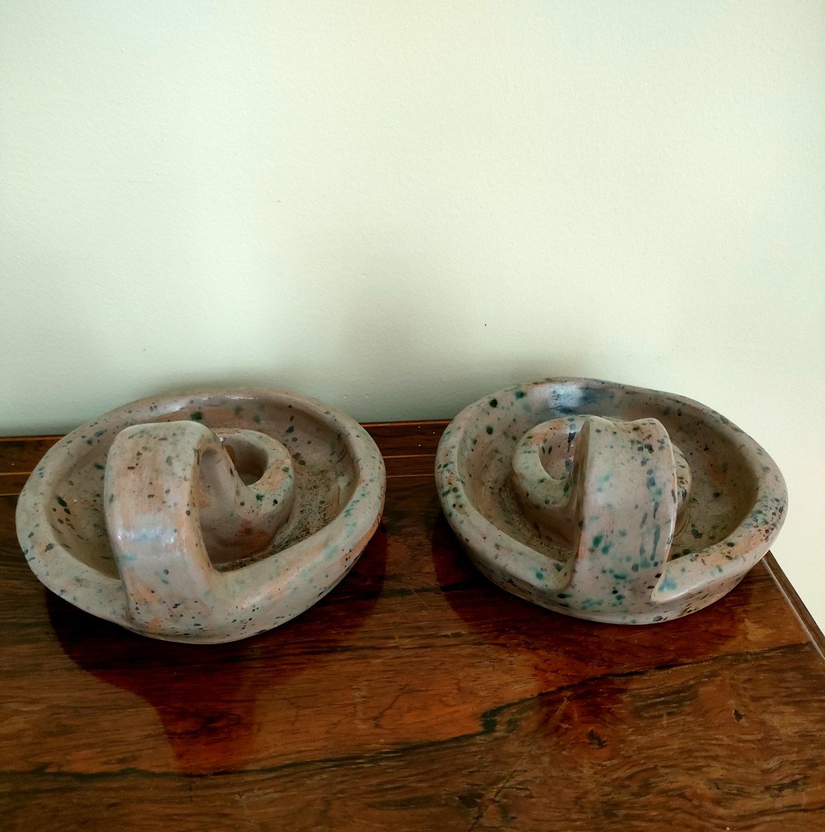 Pitcher And Pair Of Candlesticks In Glazed Ceramic, 1970s, Signed Th Under The Base-photo-1