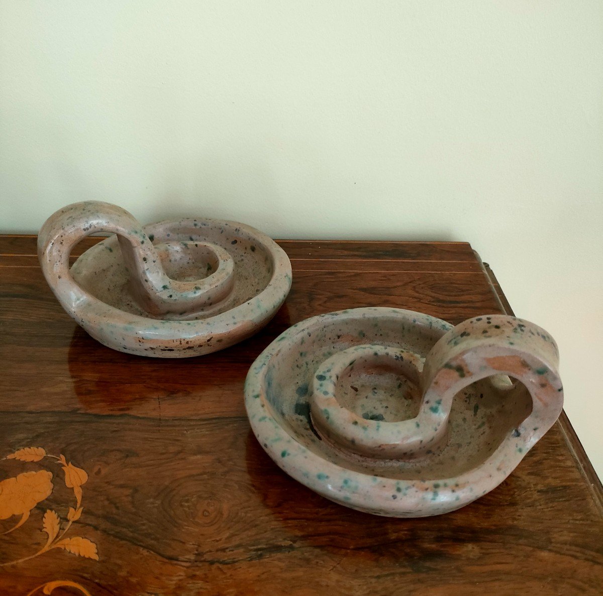 Pitcher And Pair Of Candlesticks In Glazed Ceramic, 1970s, Signed Th Under The Base-photo-3