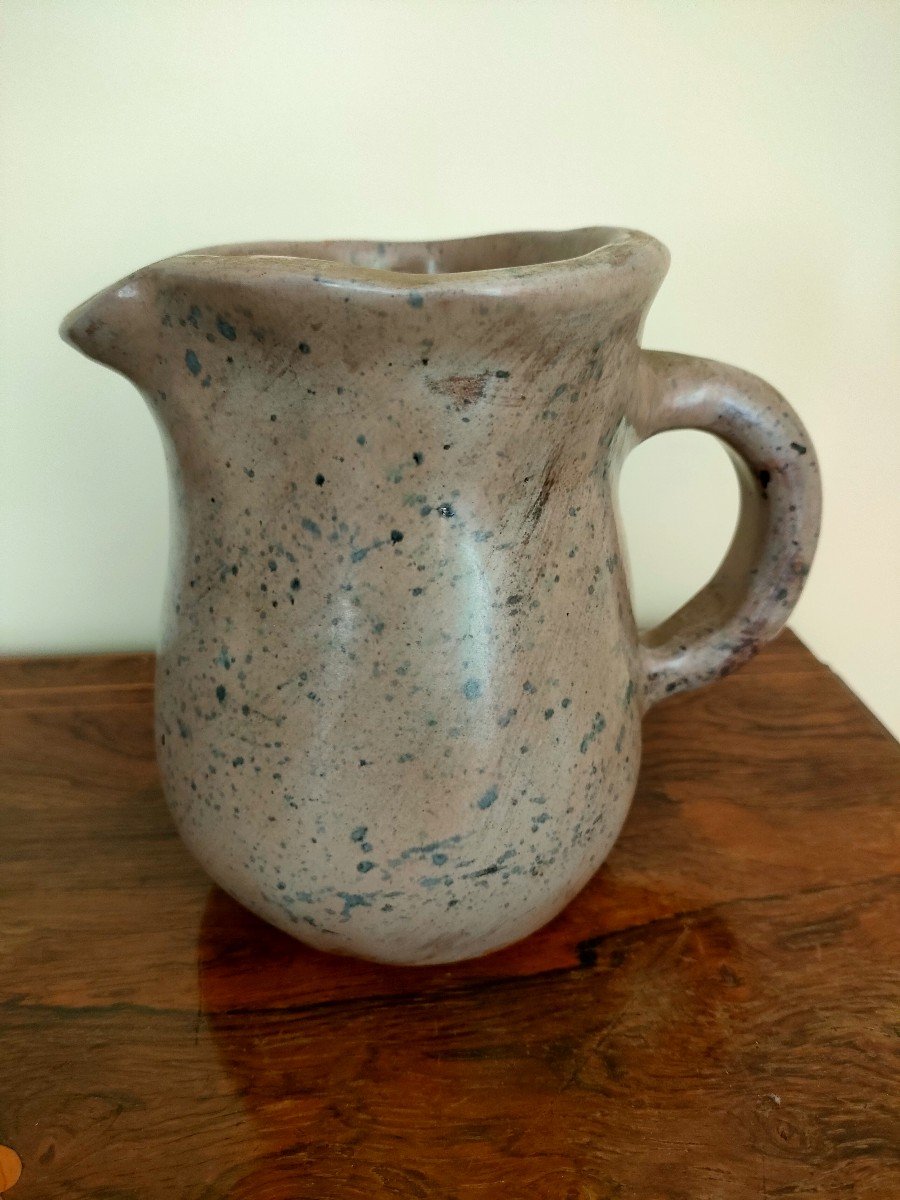 Pitcher And Pair Of Candlesticks In Glazed Ceramic, 1970s, Signed Th Under The Base-photo-4