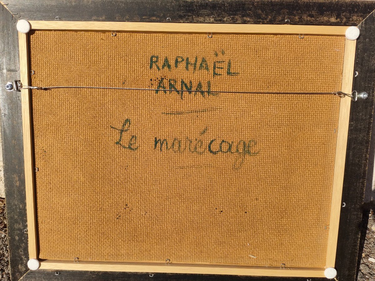 R. Arnal ( 1906-1963), Le Marécage, Huile Sur Panneau, Signée, Encadrée, Vers 1950-photo-3