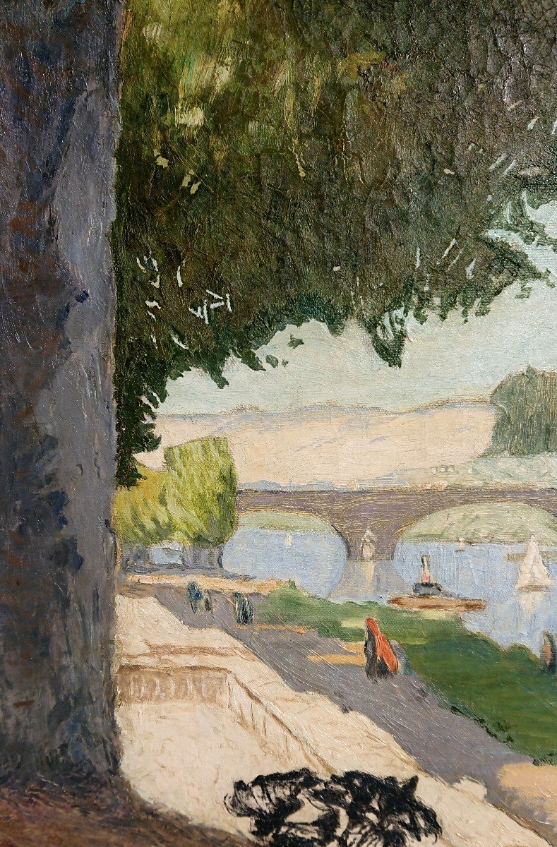 Sedlacek (XIX/XXème), Bord De Fleuve, Huile Sur Toile Signée, Encadrée-photo-1