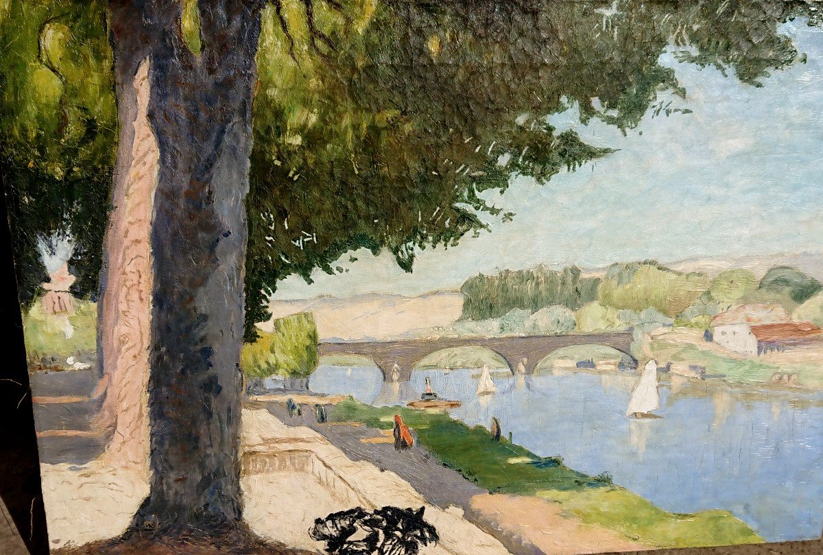 Sedlacek (XIX/XXème), Bord De Fleuve, Huile Sur Toile Signée, Encadrée-photo-3