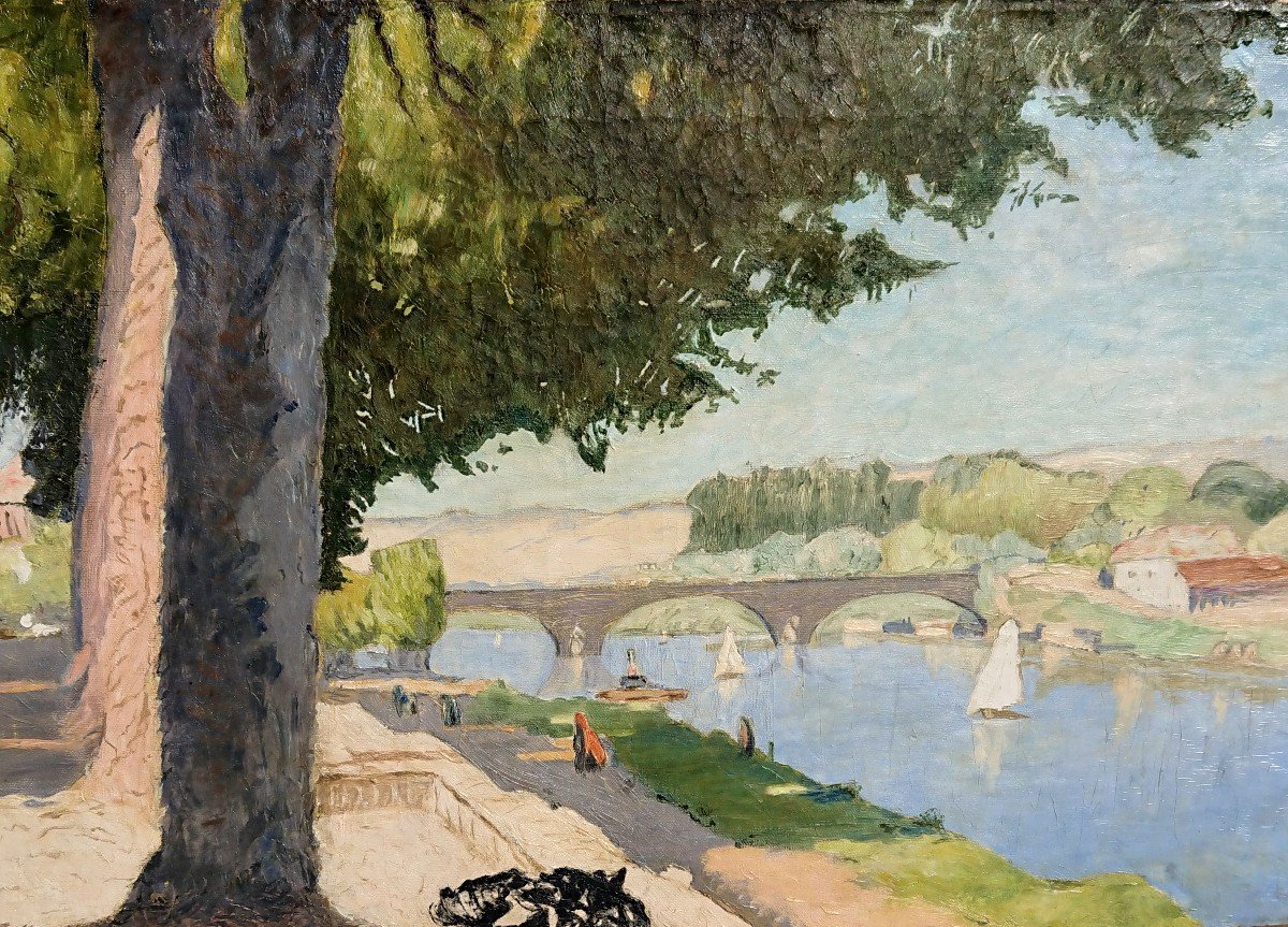 Sedlacek (XIX/XXème), Bord De Fleuve, Huile Sur Toile Signée, Encadrée