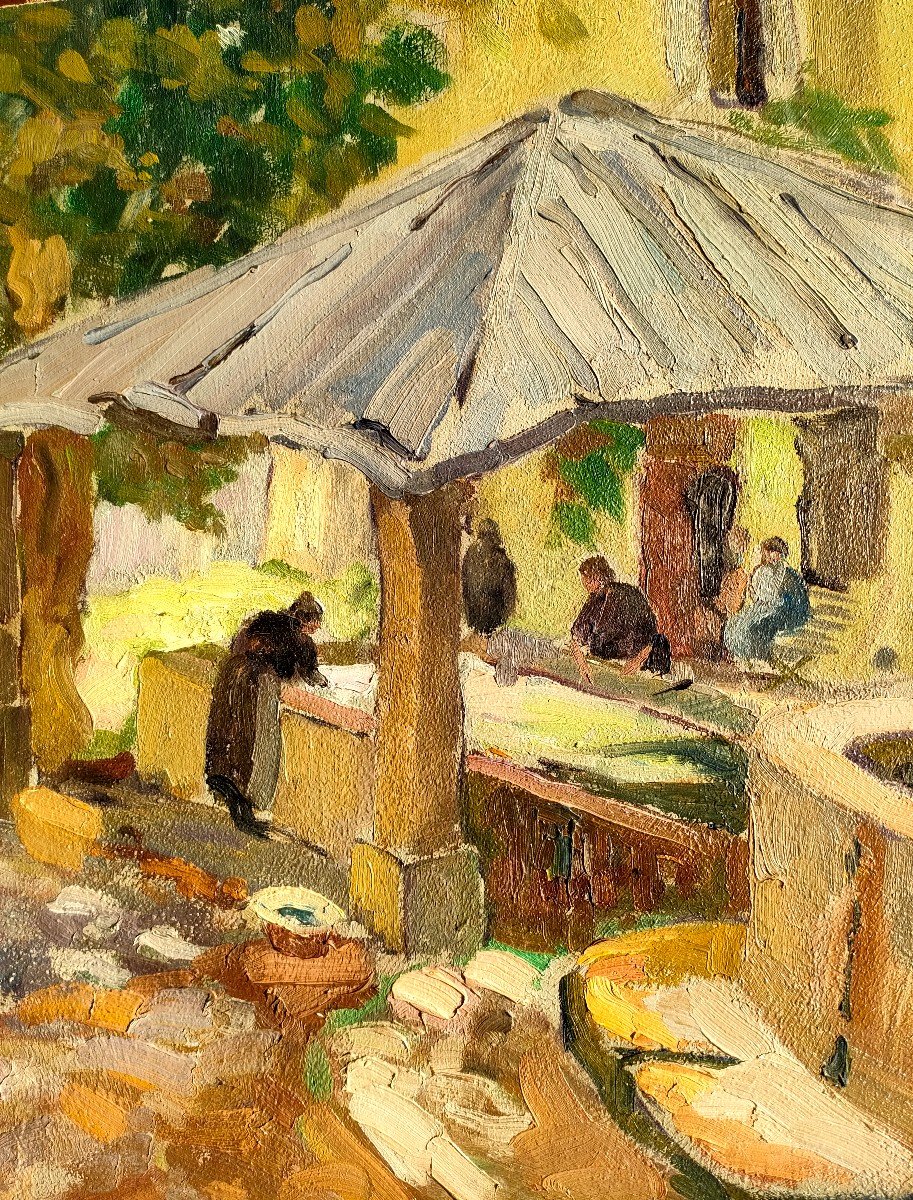 Maurice Martin (1894-1978), The Provençal Lavoir, Oil On Panel, Signed, Framed-photo-2