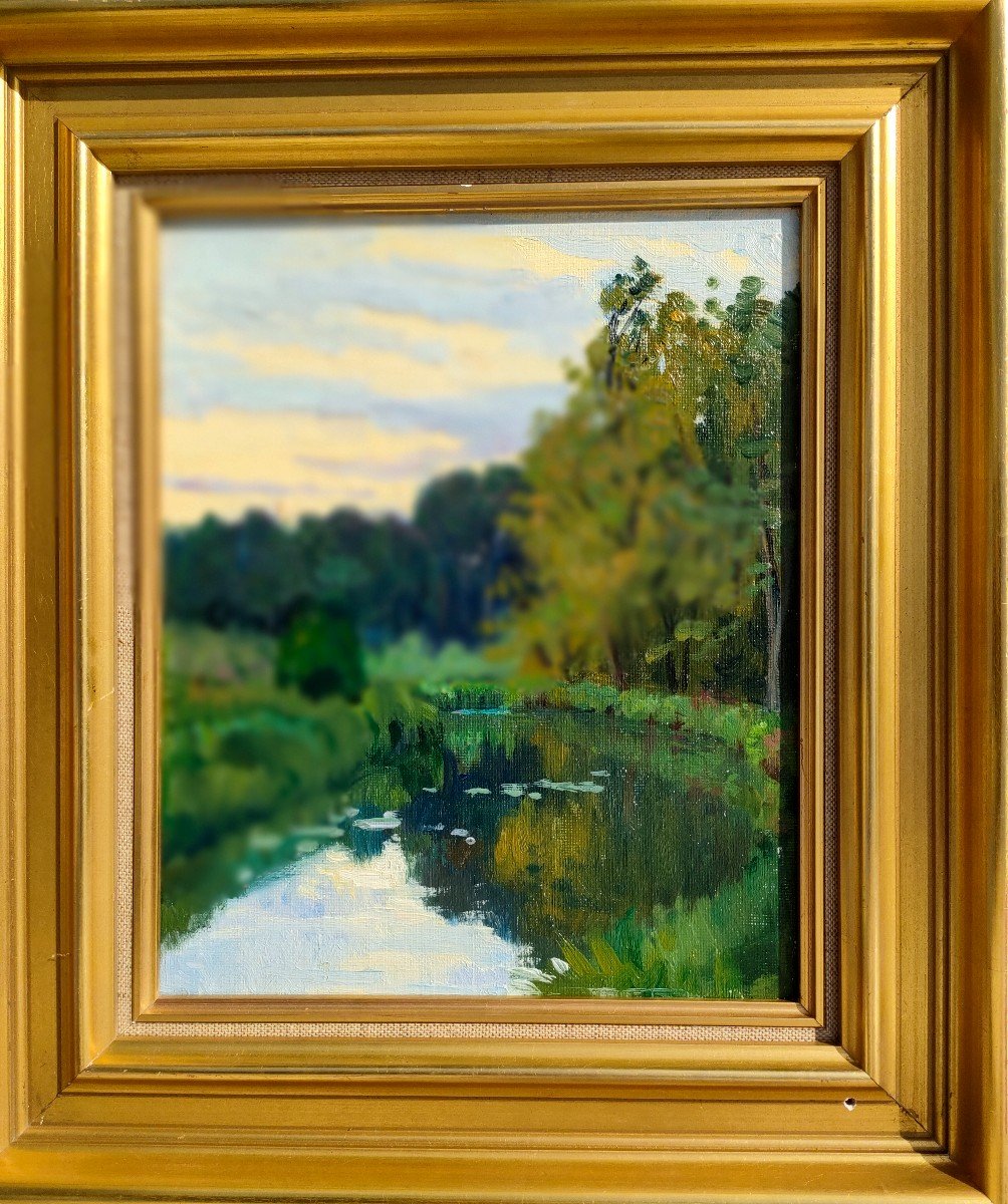 G. Balthazard-bernard (1883-1977), Landscape At The River, Oil On Canvas Signed On The Back, Framed-photo-4