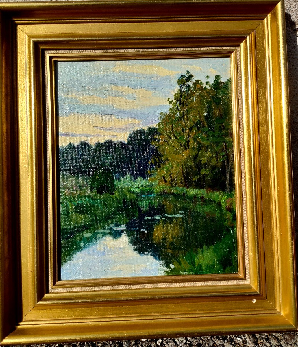 G. Balthazard-bernard (1883-1977), Landscape At The River, Oil On Canvas Signed On The Back, Framed-photo-1