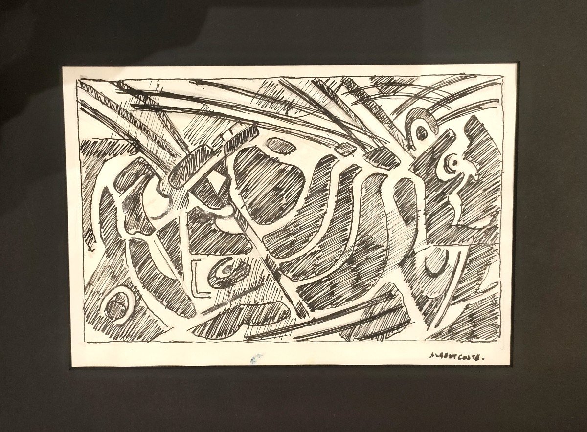 A. Coste (1896-1985), Abstract Composition, Ink On Paper, Signed On The Right.-photo-4