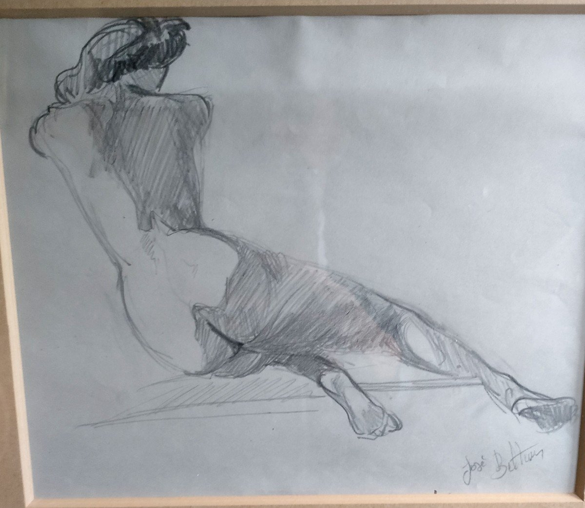 José Beltran 5xxth), Reclining Nude, Drawing Mine By Plimb, Signed On The Right, Framed-photo-4