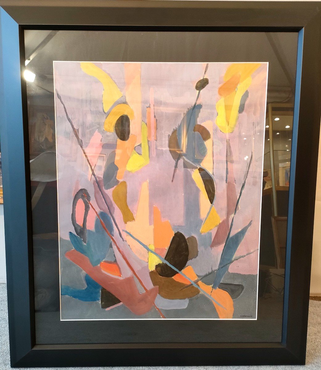 Albert Coste (1895-1985), Abstraction, Large Gouache Signed On The Right, Framed.-photo-2