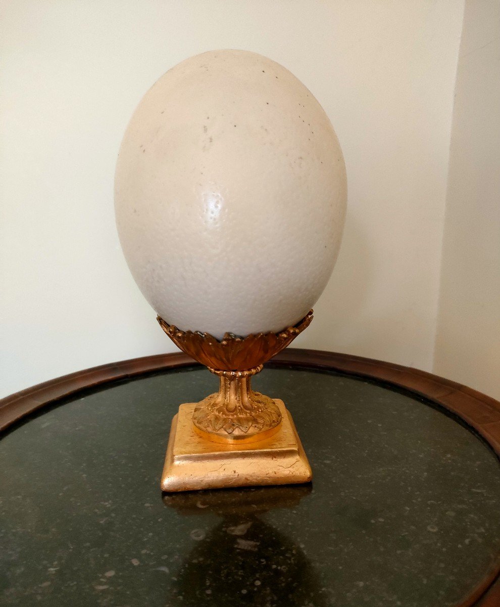 Ostrich Egg Mounted On Pedestal In Gilt Bronze And Gilded Wood