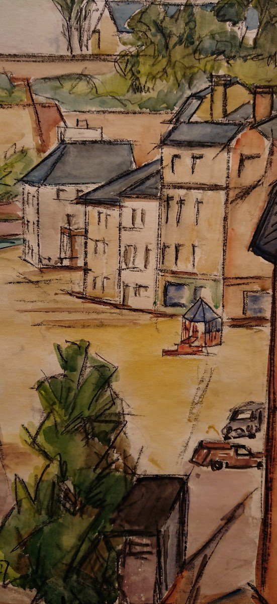 E. Morisot (20th Century), Le Petit Port, Charcoal And Watercolor On Paper, -photo-2