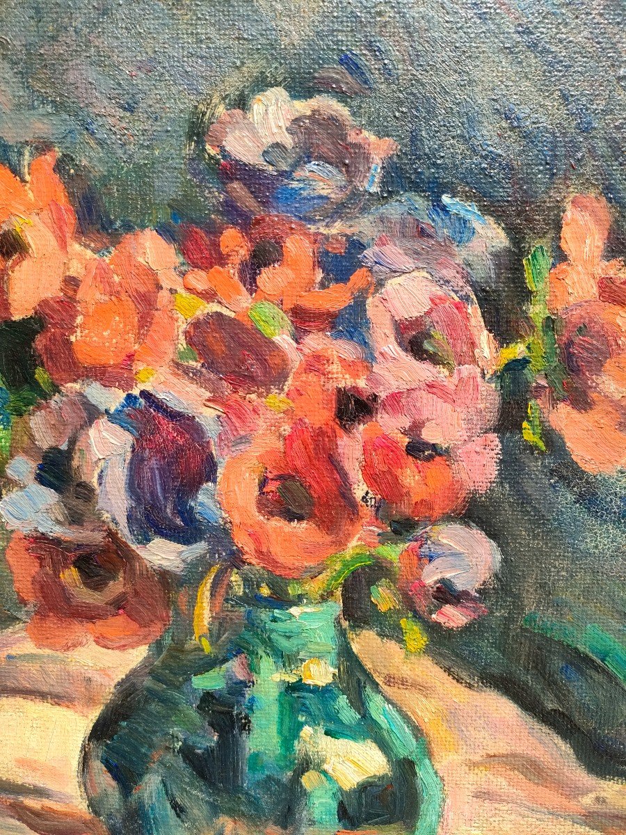 Marcel Arnaud (1877-1956),  Bouquet d'Anémones, Huile Sur Toile Signée, Encadrée-photo-3