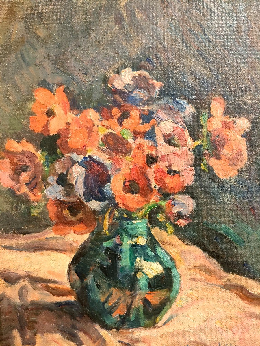 Marcel Arnaud (1877-1956),  Bouquet d'Anémones, Huile Sur Toile Signée, Encadrée-photo-1