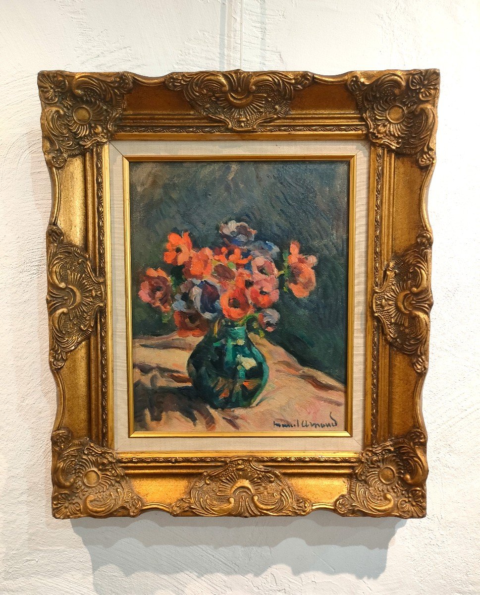 Marcel Arnaud (1877-1956),  Bouquet d'Anémones, Huile Sur Toile Signée, Encadrée-photo-3