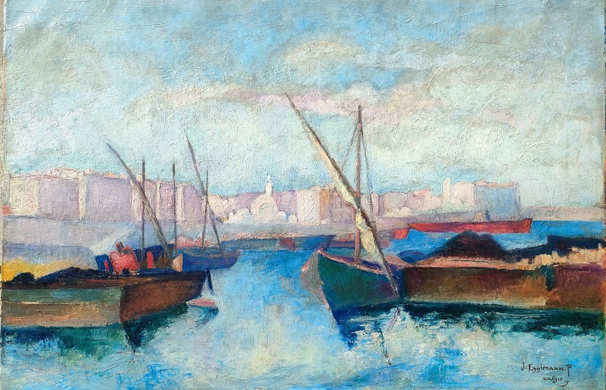 H. Eggimann (1872-1929), Le Port d'Alger, Huile Sur Toile Signée, Datée 1919