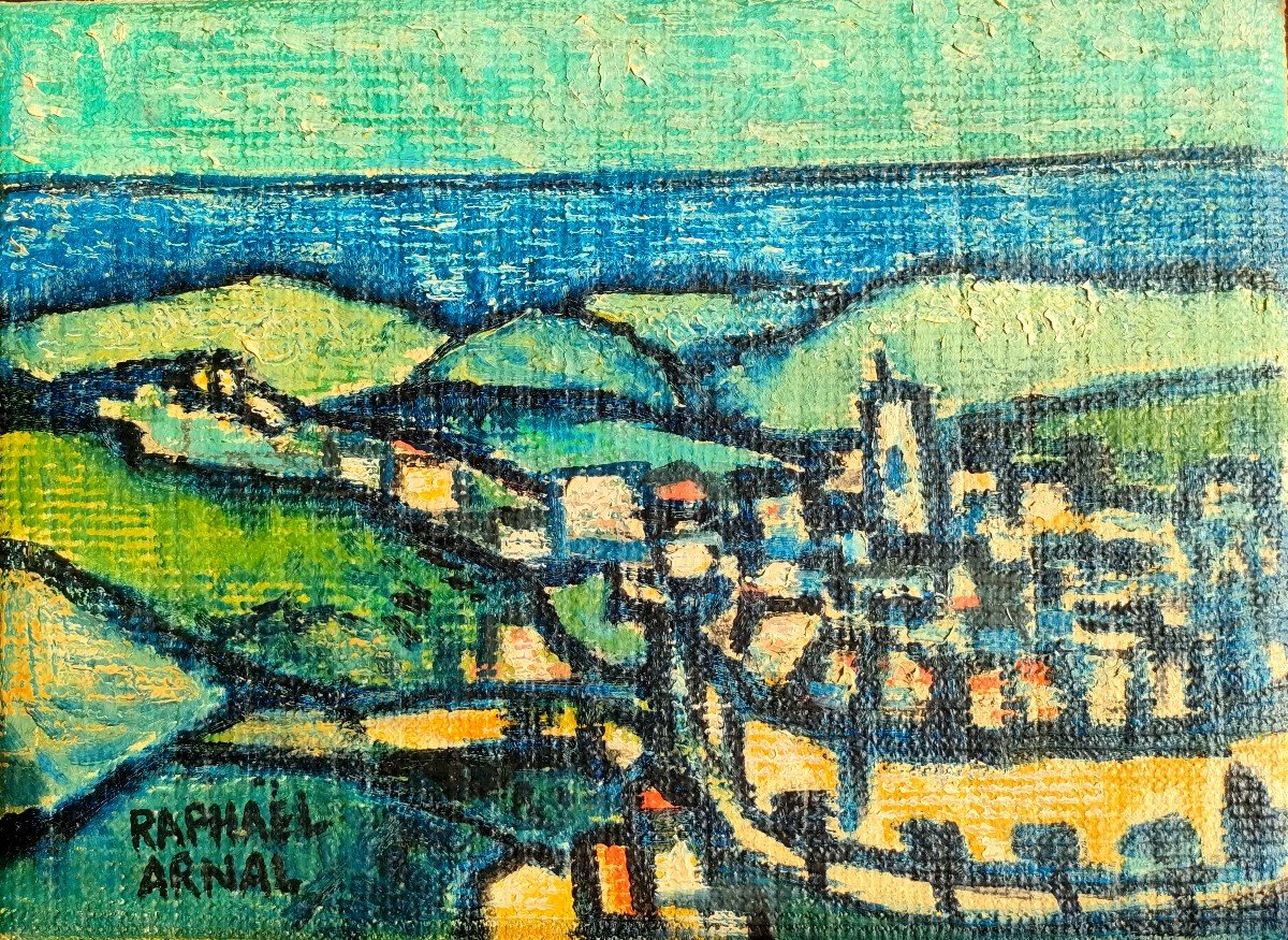 R. Arnal ( 1906-1963), Vue De Vence , Huile Sur Toile Datée 53 Titrée Au Dos.-photo-2