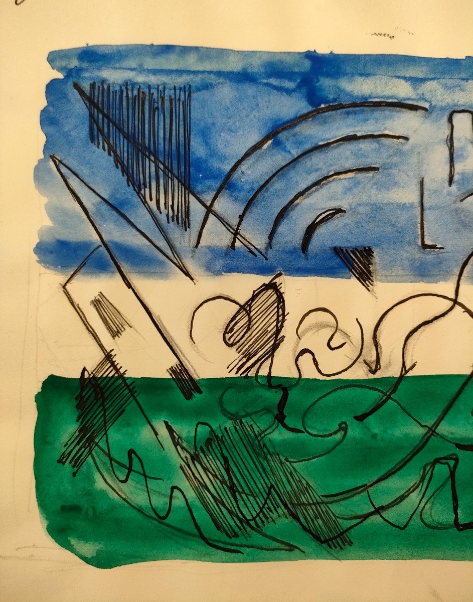 Albert Coste (1895-1985),  Abstraction,  Gouache Signée à Droite, 56, Encadrée.-photo-4