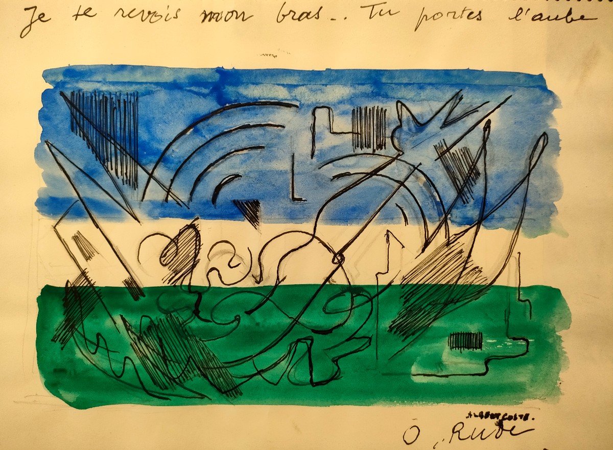 Albert Coste (1895-1985),  Abstraction,  Gouache Signée à Droite, 56, Encadrée.-photo-1
