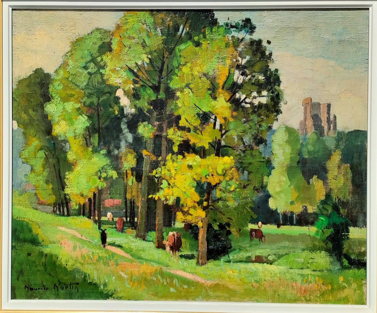 M. Martin (1894-1978 ), La Tour De Ganne Sur La Loing, Huile Sur Toile Signée, Encadrée