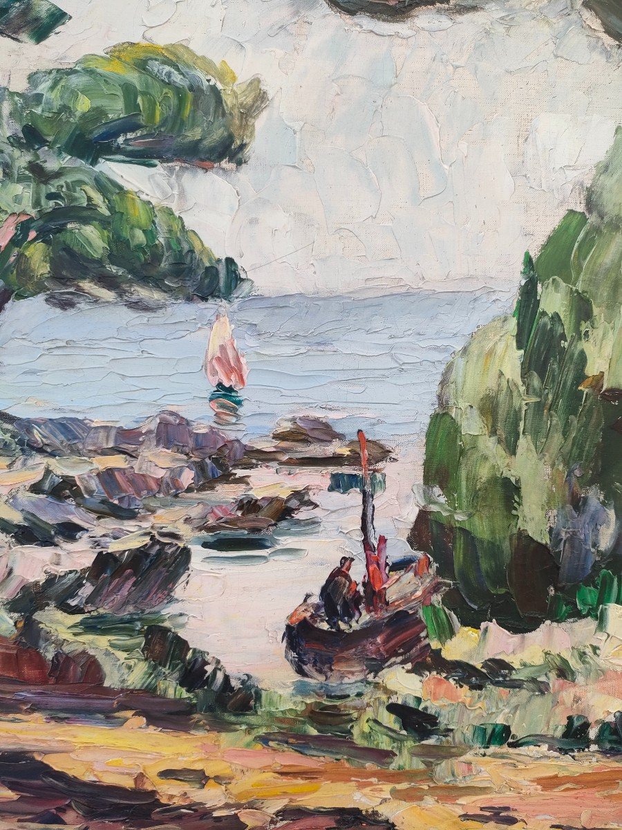 M. Bernanose (1884-1952), Les Pins En Bord De Mer, Huile Sur Toile, Datée 35 Et Titrée.-photo-2