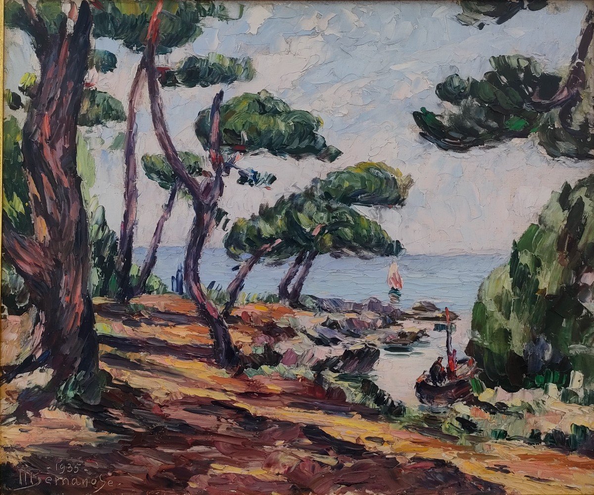 M. Bernanose (1884-1952), Les Pins En Bord De Mer, Huile Sur Toile, Datée 35 Et Titrée.