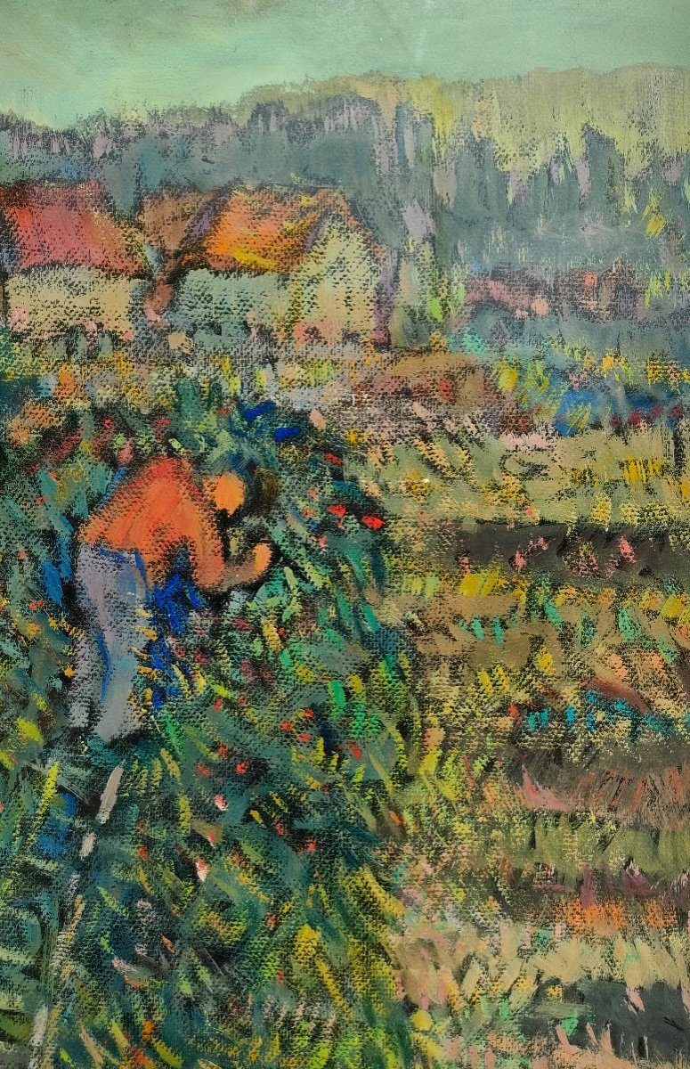 R. Rosso (1924-1987) Cherry Picking, Pastel On Paper, Signed, Framed, 1960s-photo-3