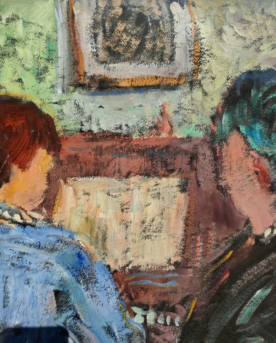 Raymond Rosso ( 1922-1988), La Leçon De Piano, Pastel Sur Papier, Signé, Encadré-photo-1