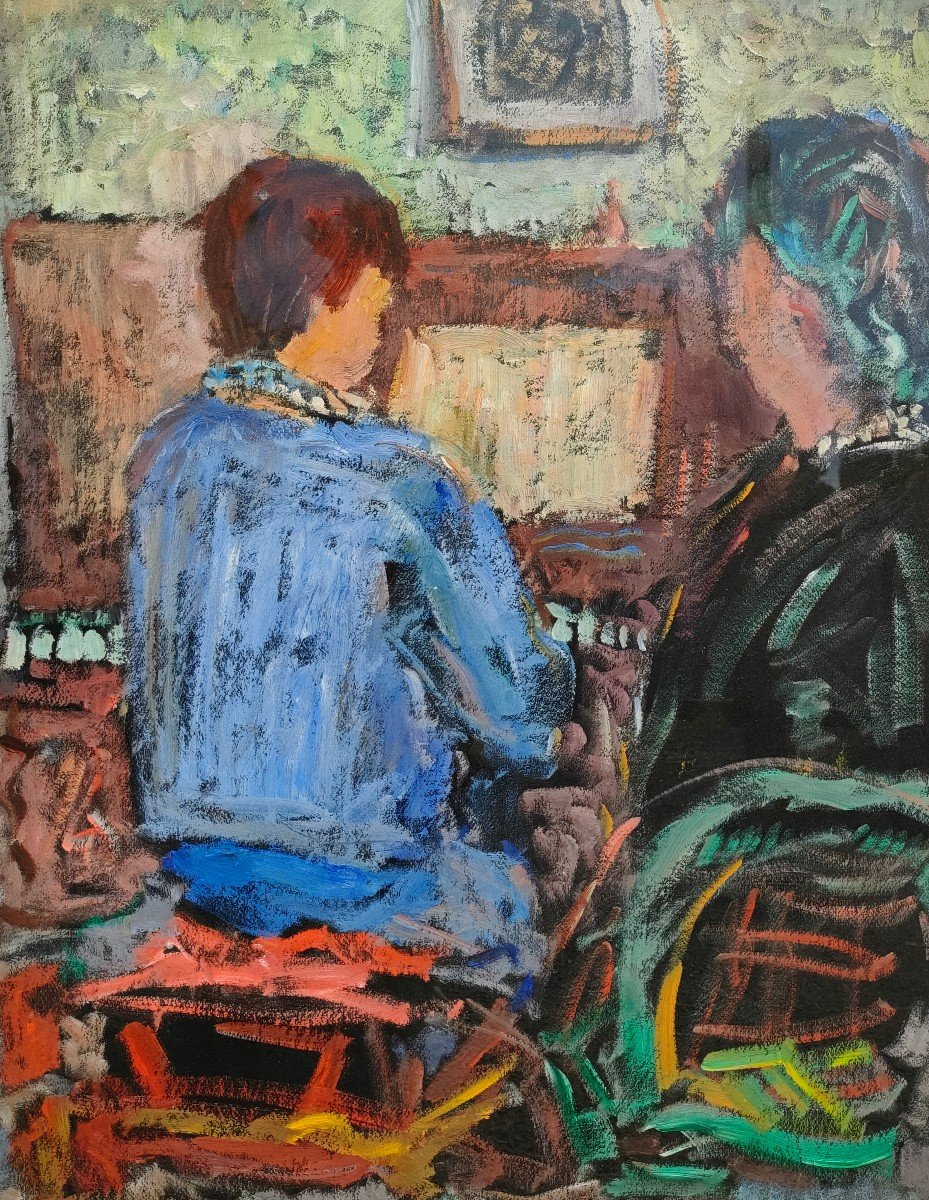 Raymond Rosso ( 1922-1988), La Leçon De Piano, Pastel Sur Papier, Signé, Encadré