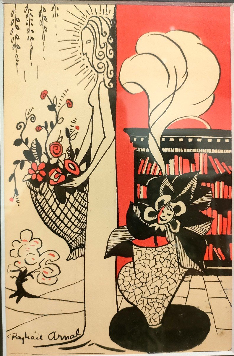 Raphael Arnal (1906-1963), Encre Sur Papier, Illustration Th. Gautier, Signée, Encadrée