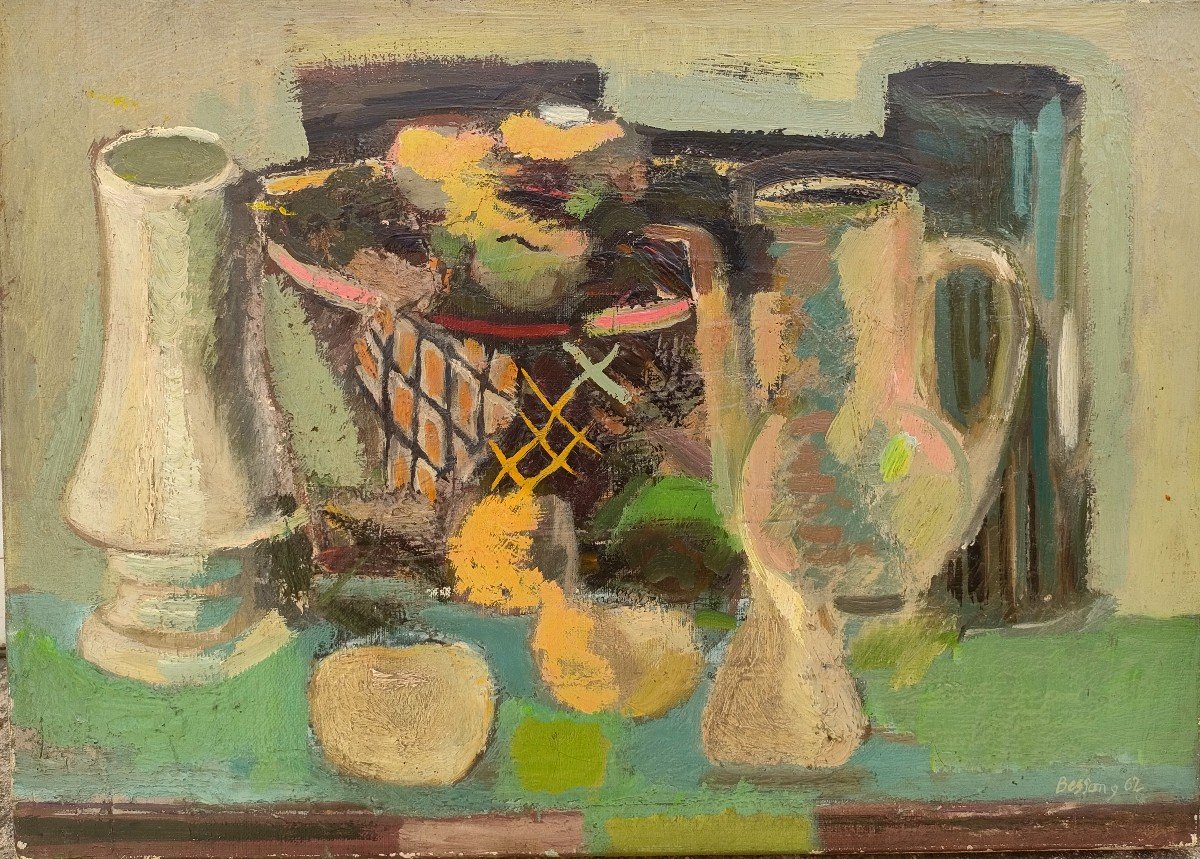 G. Besson (xxème), Nature Morte à La Carafe, Huile Sur Toile Signée, Datée 62