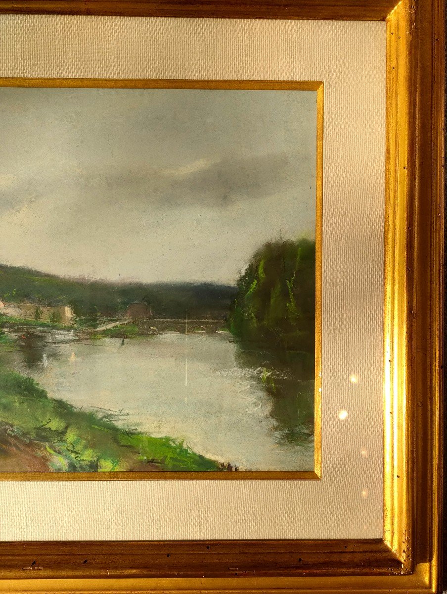 P.j. Pelletier (1869-1931), Bord De Seine, Pastel Sur Papier, Signé à Droite, Encadré-photo-2