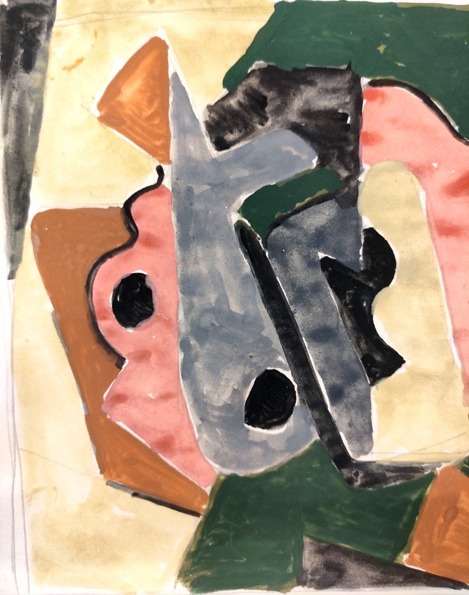 A. Coste (1896-1985), Abstract Composition, Watercolor And Ink On Paper, Signed On The Right.-photo-4