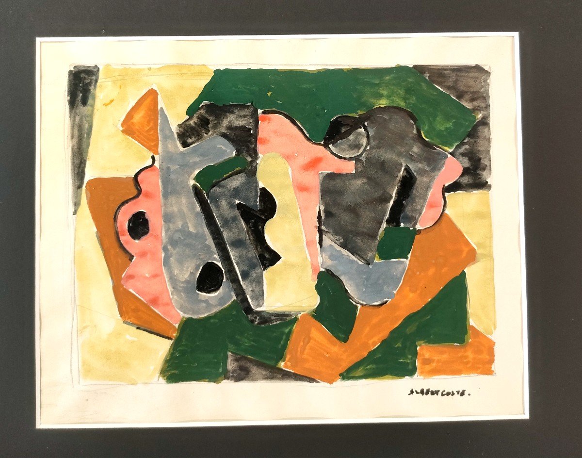 A. Coste (1896-1985), Composition Abstraite, Aquarelle Et Encre Sur Papier, Signée à Droite.-photo-1