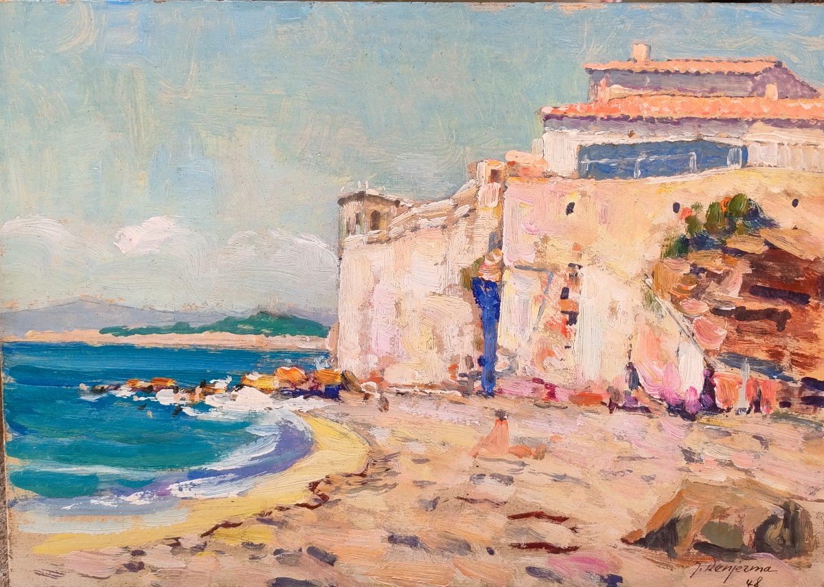 J. Denjerma (xxème), La Calanque De Bonne Brise, Marseille, Huile Sur Carton Signée, Datée 48