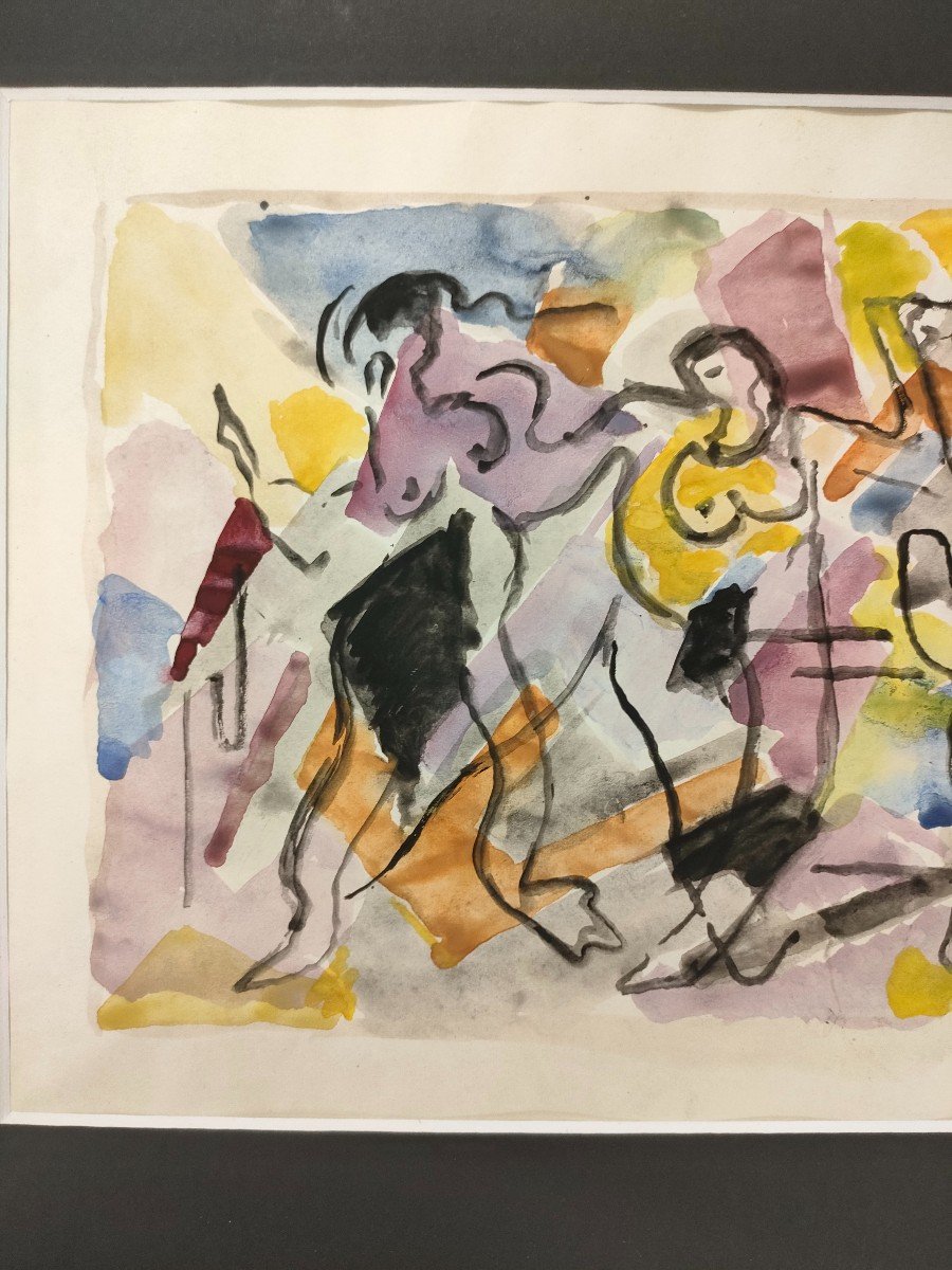 Albert Coste (1895-1985),  Abstraction,  Gouache Et Encre Signée à Droite, 56, Encadrée.-photo-2