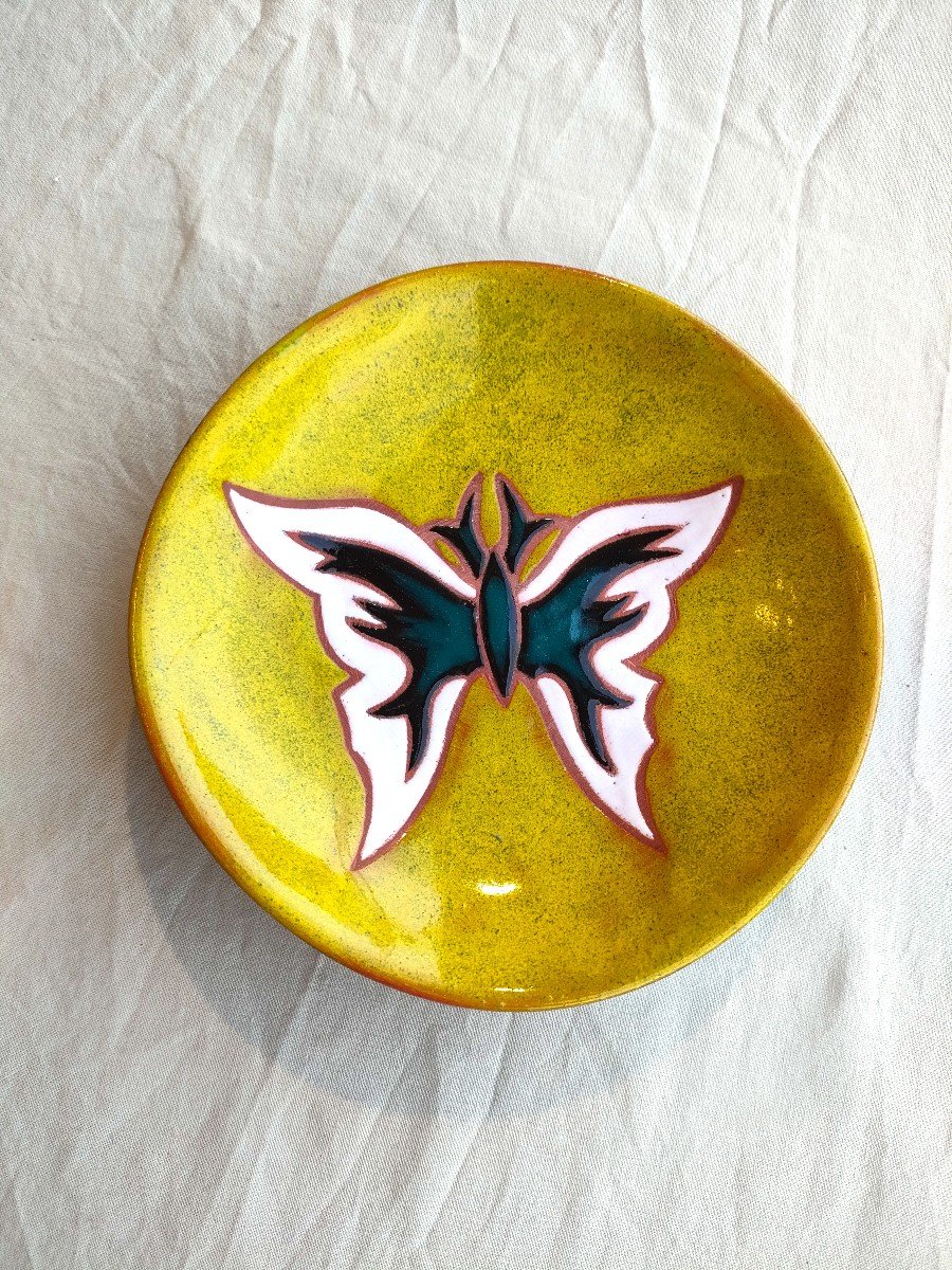 Jean Picart Le Doux (1902-1982), Anise Ceramic Pocket Tray With Butterfly Decor, Signed On The Back-photo-4