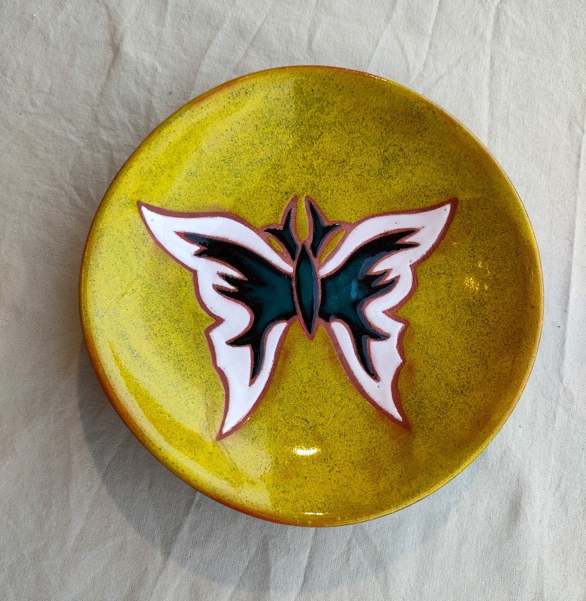 Jean Picart Le Doux (1902-1982), Anise Ceramic Pocket Tray With Butterfly Decor, Signed On The Back