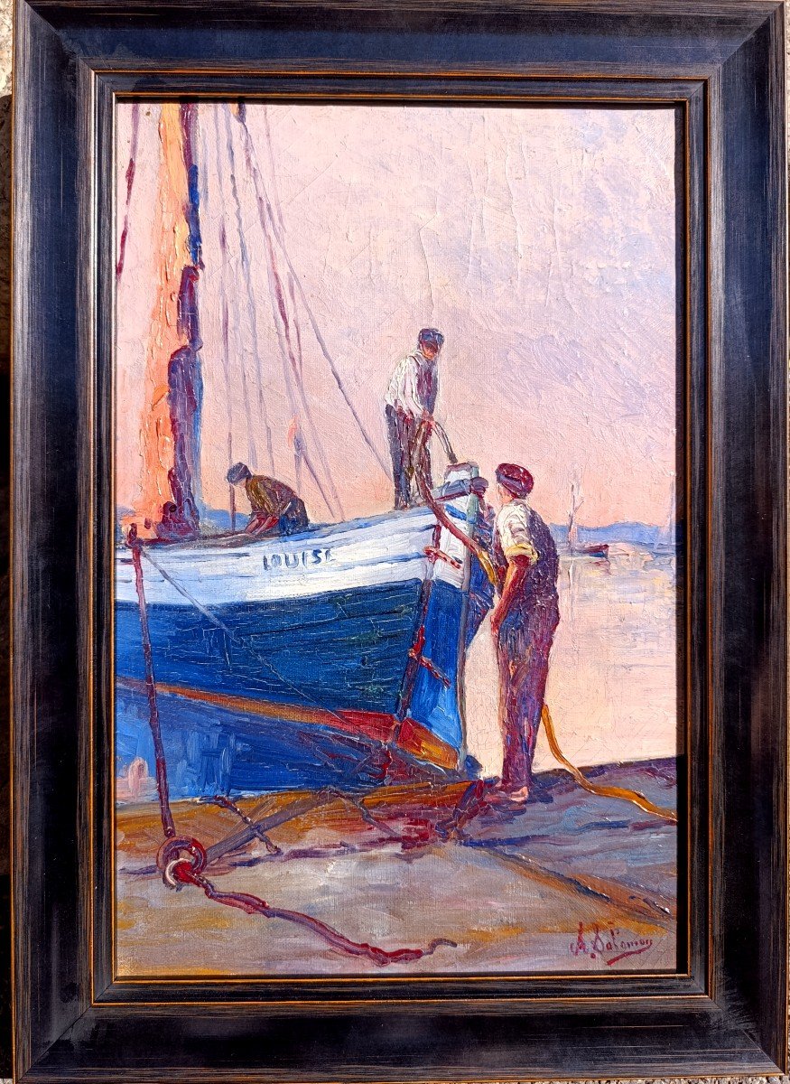 Salomon (xxcème), Le départ de Louise, Huile Sur Toile Signée, Datée 1926, Encadrée-photo-2