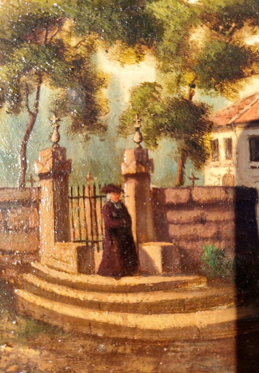 L. Piquet, (19th Century), The Montmartre Cemetery, Oil On Panel Dated 1871, Signed On The Right-photo-2