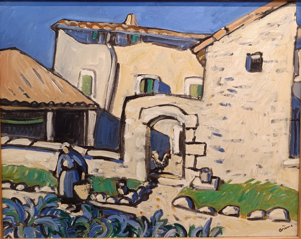 J. Arene (1929-2020), Mas Of Provençal Village, Oil On Canvas Signed, Framed